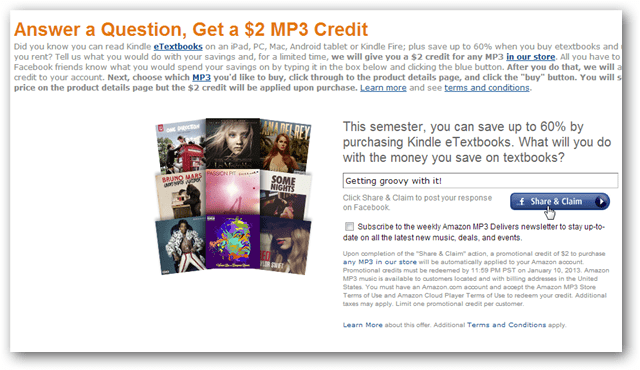 Nabavite Amazon MP3 kredit od 2 dolara za Facebook post