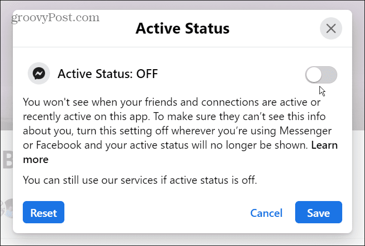 Isključite aktivni status na Facebooku