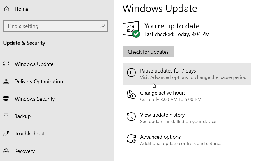 Pauzirajte ažuriranja za Windows 10