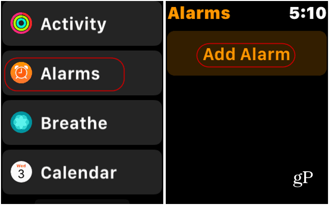 Aplikacija alarma Apple Watch