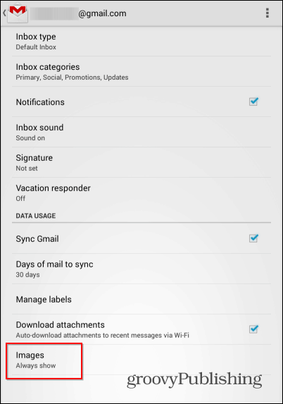 Slike vanjskih slika usluge Gmail za Android