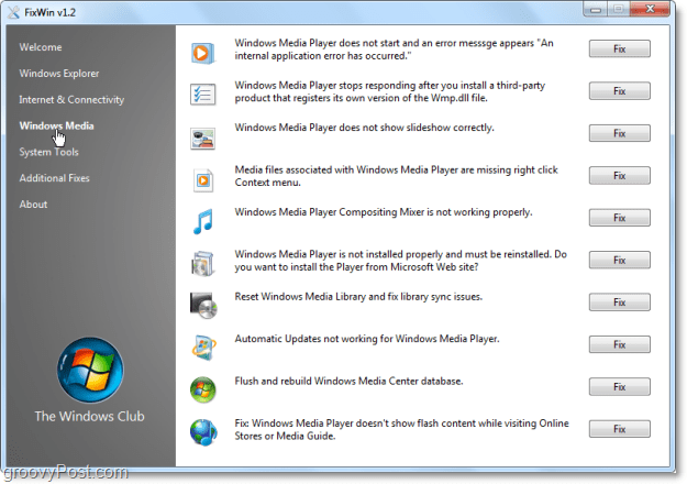 FixWin Windows Meda popravlja snimku zaslona