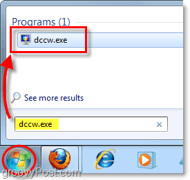 pokrenite dccw iz startnog izbornika u sustavu Windows 7