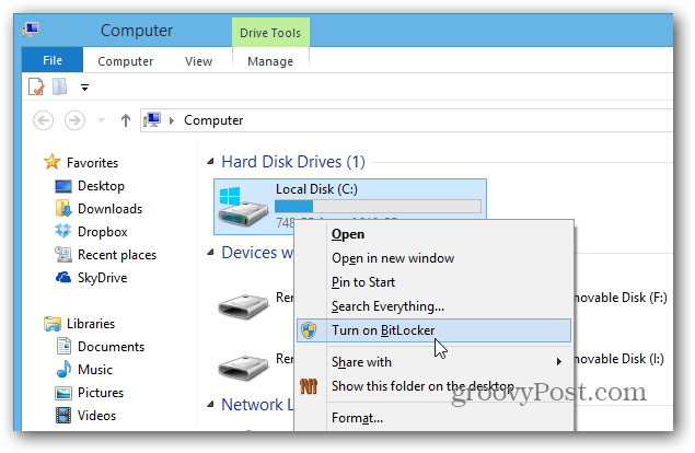 Uključite Bitlocker desnim klikom