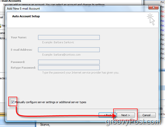 Stvorite novi račun pošte u programu Outlook 2007 ručno