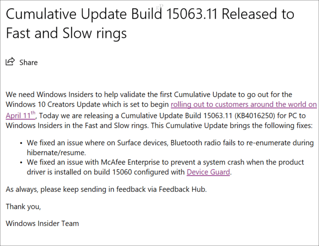 Objavljeno prvo kumulativno ažuriranje za Windows 10 Creators Update