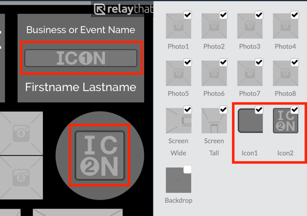 Prenesite svoj logotip na sličicu Icon1 ili Icon2 u RelayThat.