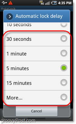 odaberite vrijeme zaključavanja android uzorka