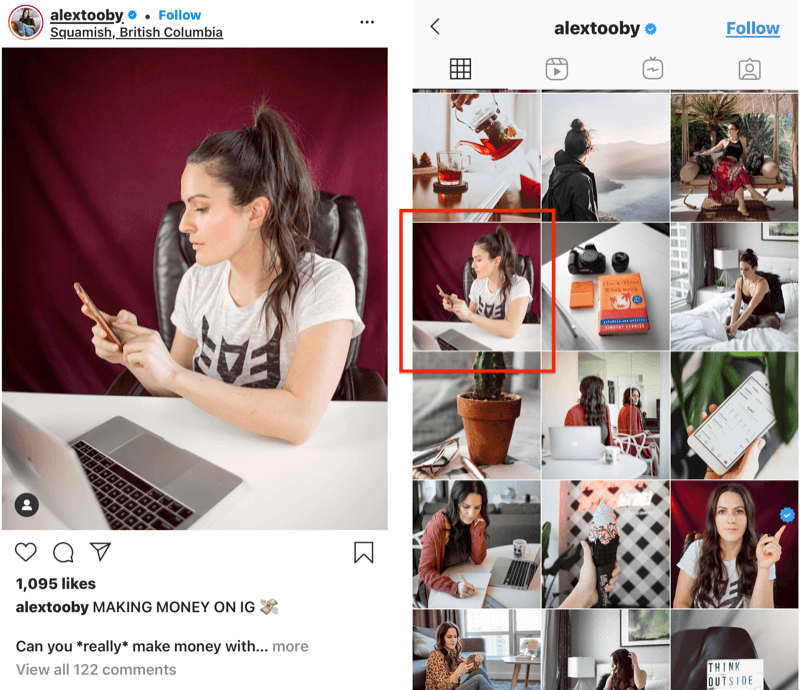 primjer instagram posta @alextooby s prilagođenim položajem obrezivanja u feedu kako bi se omogućile bolje linije obrezivanja i slike
