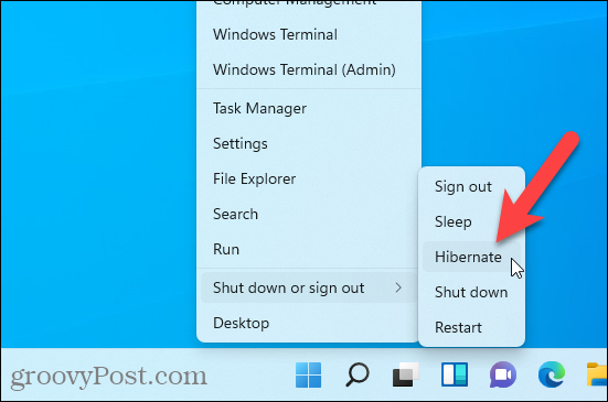 Opcija hibernacije dostupna je na izborniku Windows + X u sustavu Windows 11