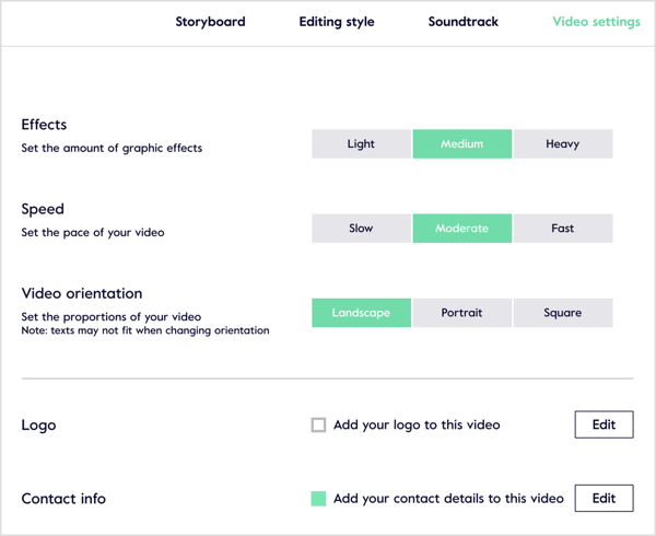 Kliknite karticu Video Settings da biste fino podesili postavke i dodali logotip tvrtke i podatke za kontakt.