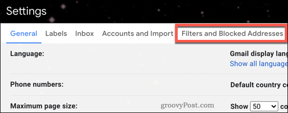 Izbornik filtriranja usluge Gmail