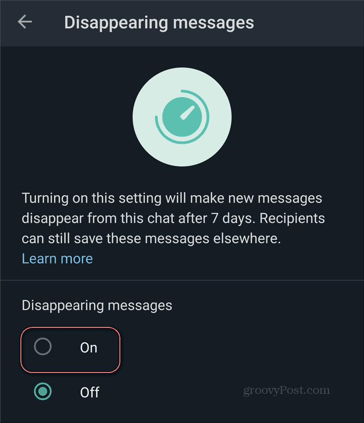 WhatsApp Disappearing Messages Omogući