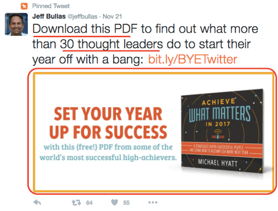 Jeff Bullas koristi privlačnu Twitter sliku za poticanje preuzimanja svoje e-knjige.