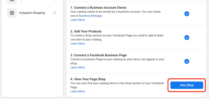 gumb za pregled trgovine da biste na vašoj stranici pregledali kako izgleda vaša facebook trgovina