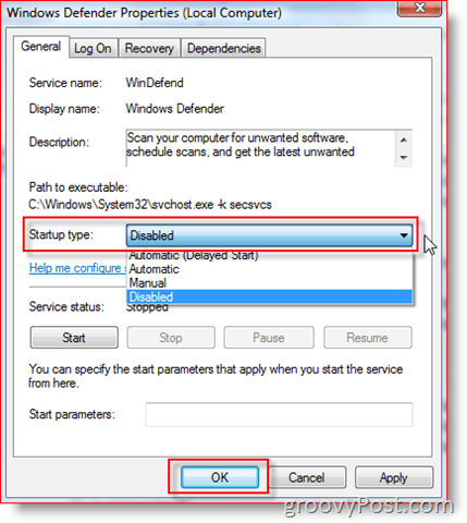 Onemogućite uslugu Windows Defender u sustavu Windows Server 2008 ili Vista:: groovyPost.com