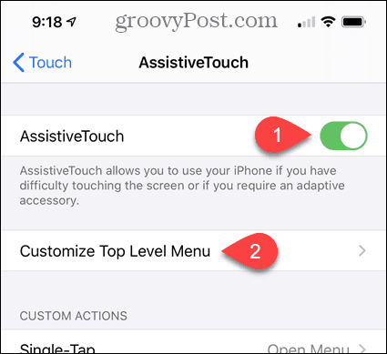 Omogućite AssistiveTouch i prilagodite izbornik najviše razine u postavkama iPhonea