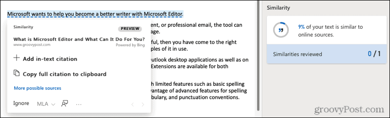 Sličnost weba u programu Microsoft Editor