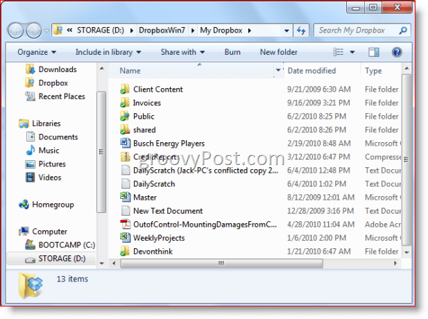 Windows 7 mapa Windows Explorer Dropbox