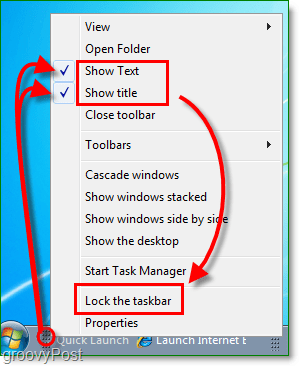 onemogućivanje brzog pokretanja teksta i naslova u sustavu Windows 7, zaključajte programsku traku