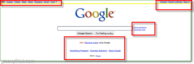 google početna stranica prije izblijedjelog izgleda, tako zbijena