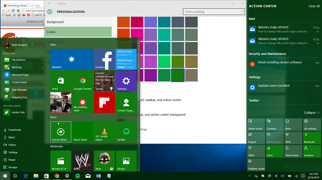 Windows 10 desktop zelene boje