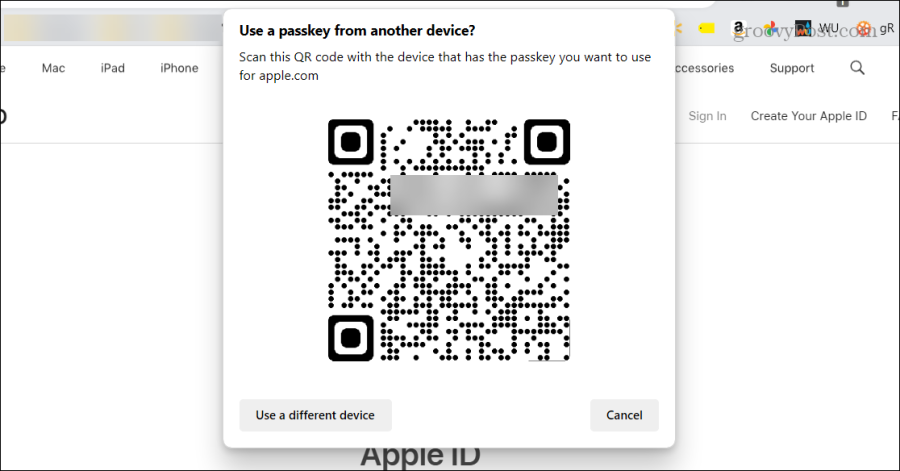 skenirajte qr kod zaporke za Apple račun