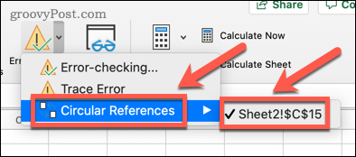 Prikaži kružne reference u Excelu