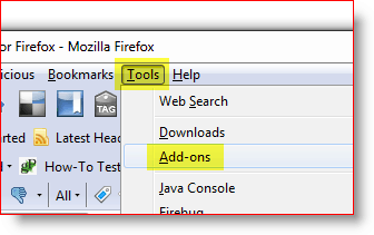 Otvorite izbornik Firefox Add-on