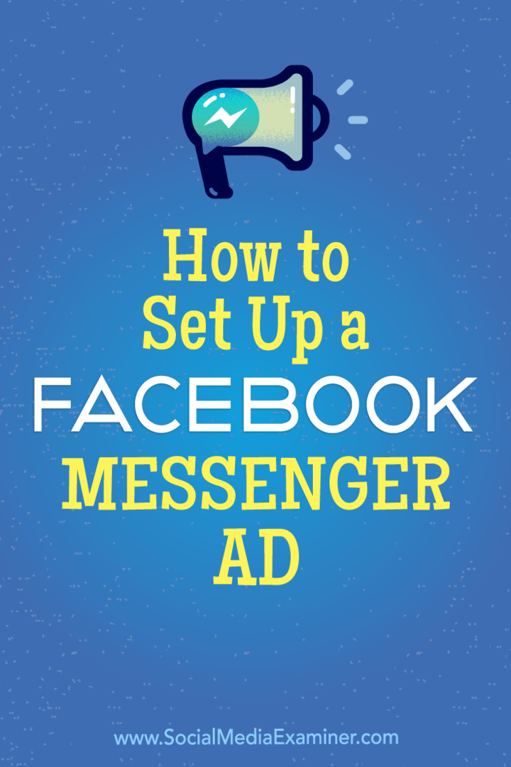 Kako postaviti Facebook Messenger oglas Tammy Cannon na ispitivaču društvenih mreža.