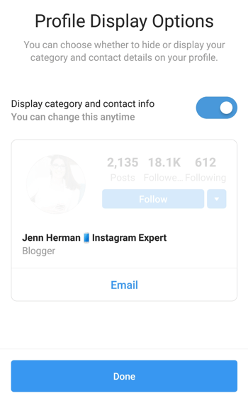Odabir i prikaz kategorije profila Instagram Stvoritelja.