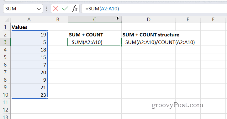 Izračunavanje prosjeka s SUMCOUNT u Excelu