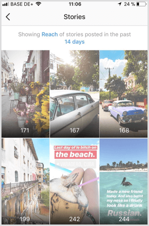 Pogledajte podatke o Instagram Stories Reach u programu Instagram Analytics.