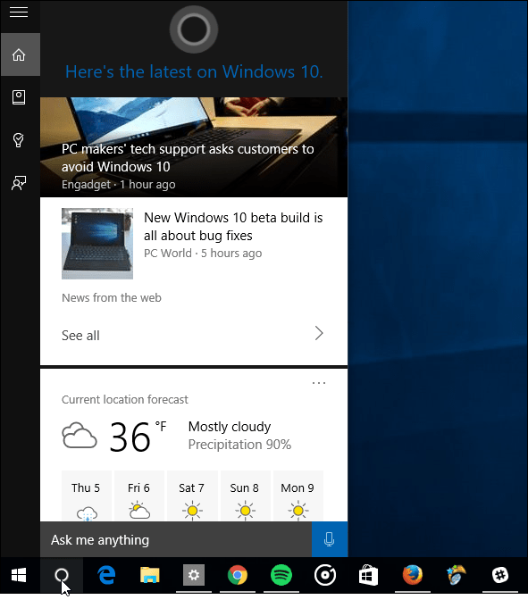 Cortana Info kartice