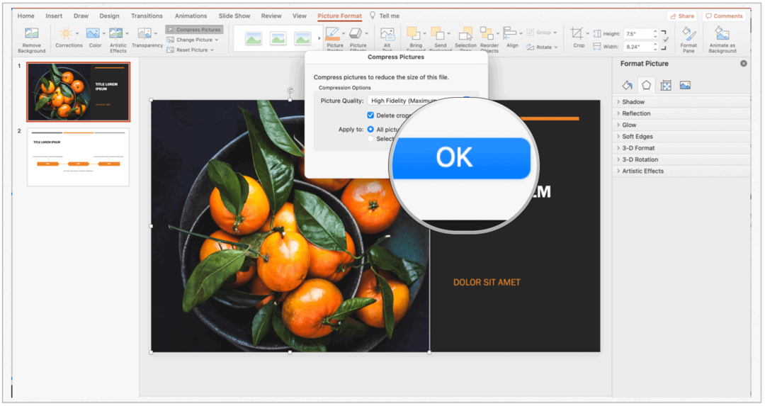 PowerPoint Mac odabir kompresije