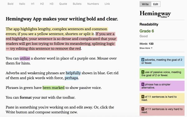 Kako pisati i strukturirati postove sponzorirane od strane Facebooka, najbolje prakse, Hemingway App, u tekstualnom obliku