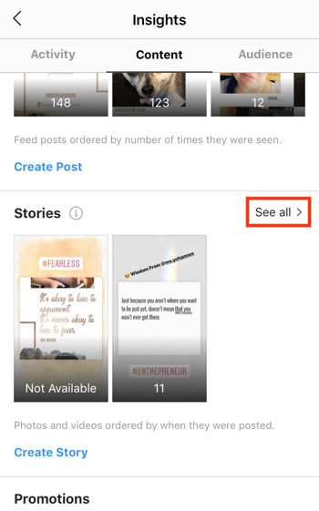 Pogledajte podatke o povraćaju ulaganja u Instagram Stories, korak 3.