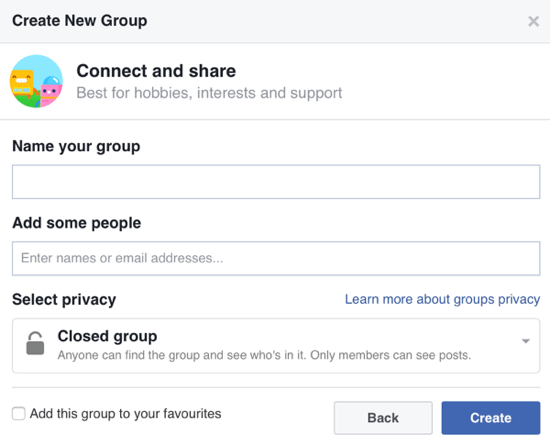 Ispunite podatke o svojoj Facebook grupi i dodajte članove.