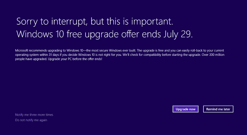 Microsoft objavljuje obavijest o završetku besplatne nadogradnje za sustav Windows 10