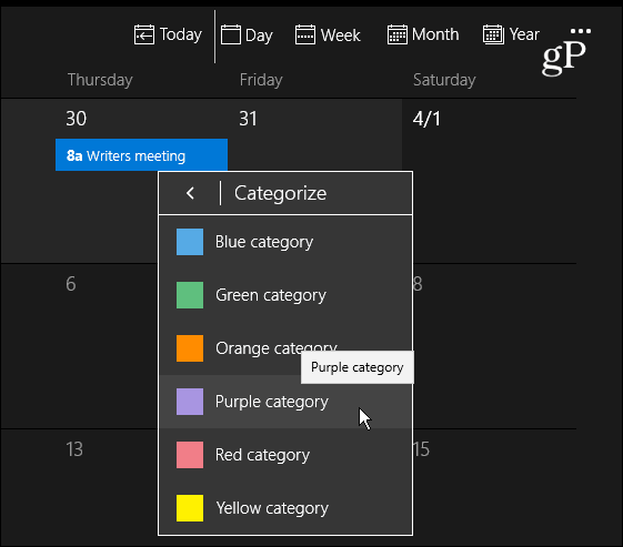 Kalendar kategorija boja