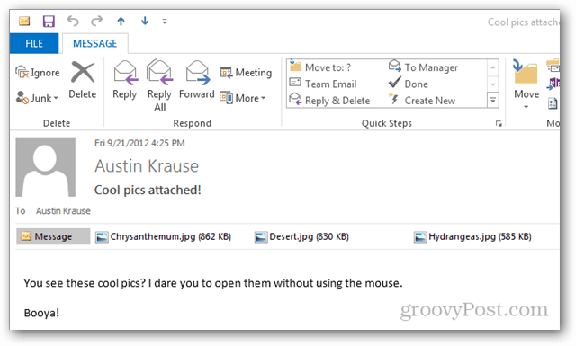 Kako otvoriti privitke u programu Outlook 2013 bez miša