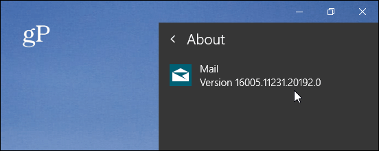 O verziji aplikacije Mail