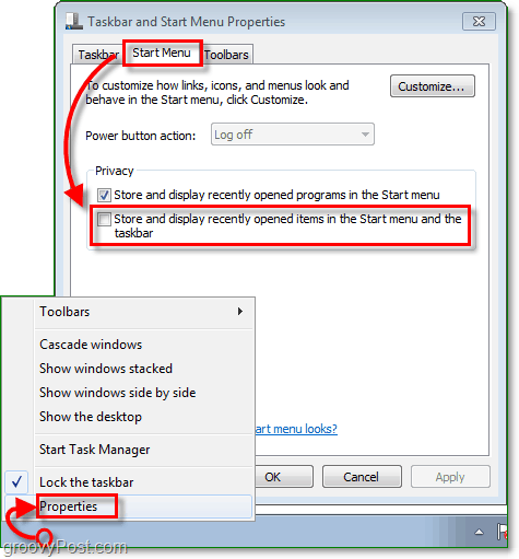 Kako onemogućiti i izbrisati povijest skočnih popisa za sustav Windows 7