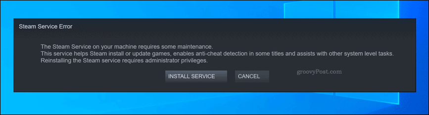 Okvir upozorenja o pogrešci u usluzi Steam