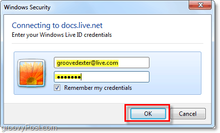 unesite svoje korisničko ime i lozinku za Windows Live account u Microsoftov ured 2010