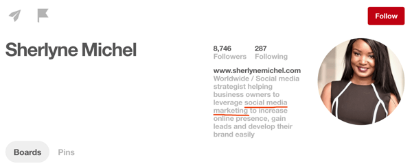 Dodajte popularne ključne riječi u opis svog Pinterest profila.