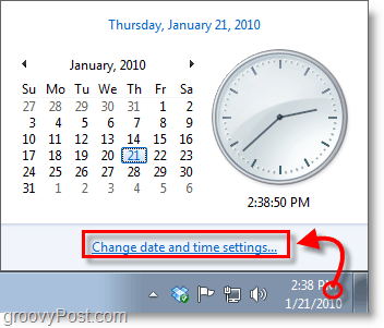 Snimak zaslona sustava Windows 7 - kliknite sat i promijenite postavke