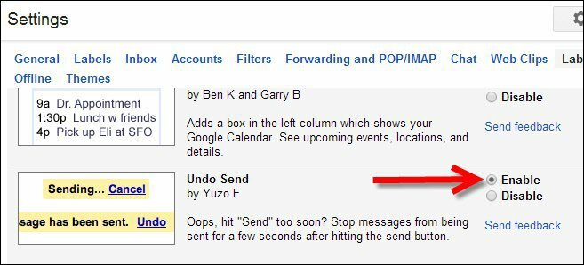 Omogući poništavanje slanja putem Gmail laboratorija
