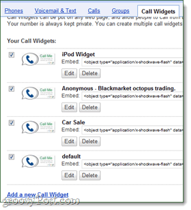 Google Voice widgete i widgete za pozive
