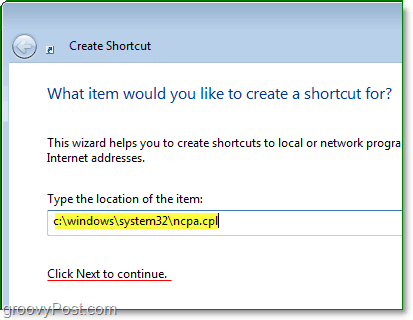 koristite c: Windows system32ncpa.cpl kao put datoteke za brzo otvaranje mrežnih veza